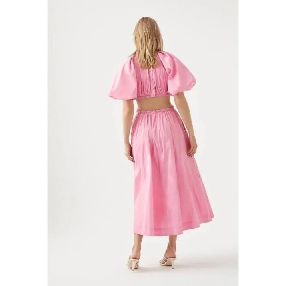 Aje Capucine Puff Sleeve Midi Dress Size 10 Bon Bon Pink BNWT - Picture 2 of 7
